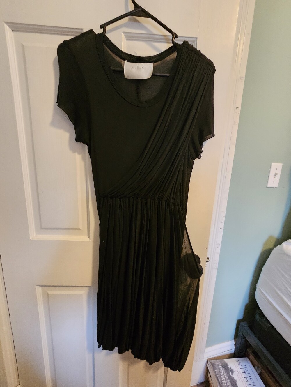 A.L.C. Black Draped Short Sleeve Midi Dress